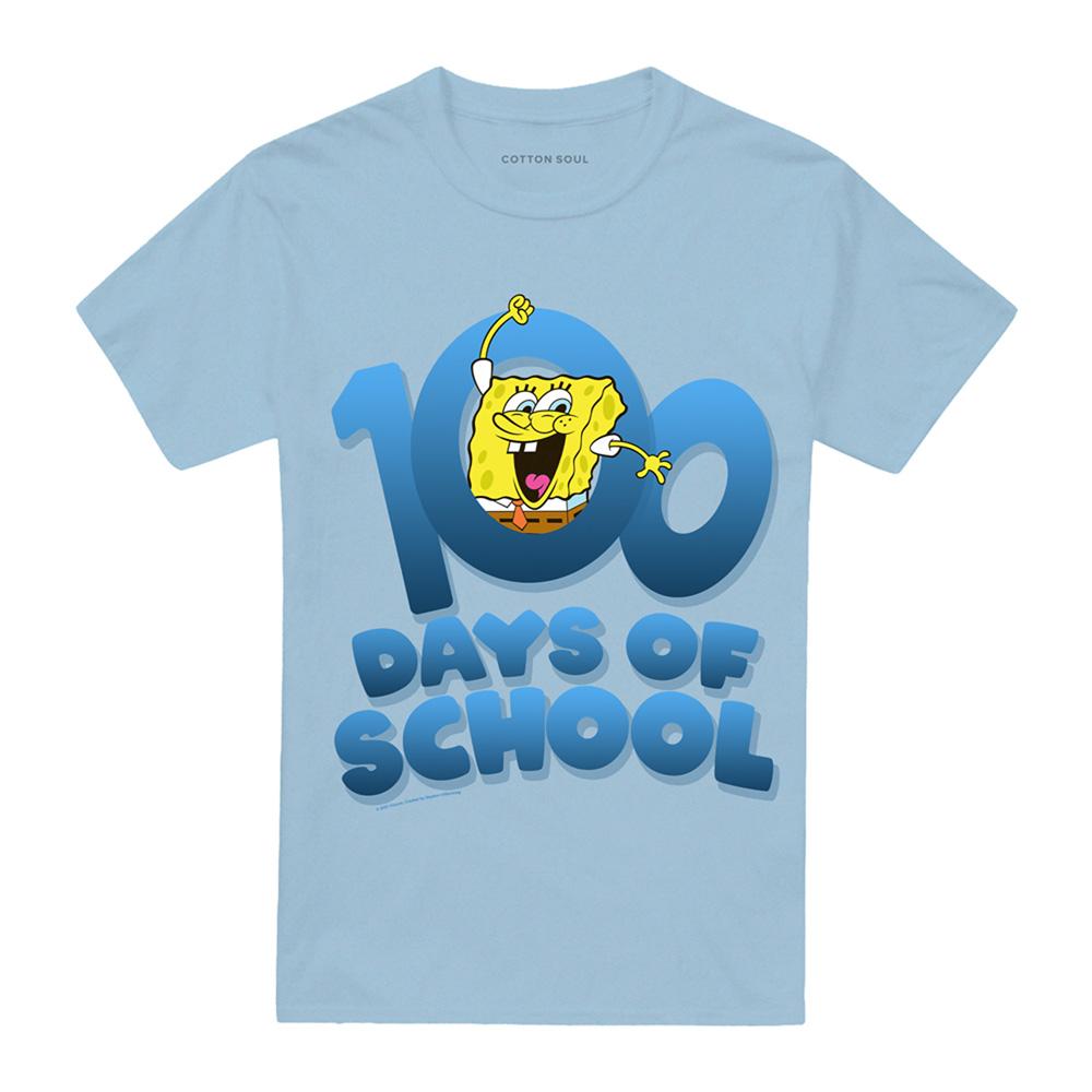 Light Blue - Front - SpongeBob SquarePants Unisex Adult 100 Days School T-Shirt
