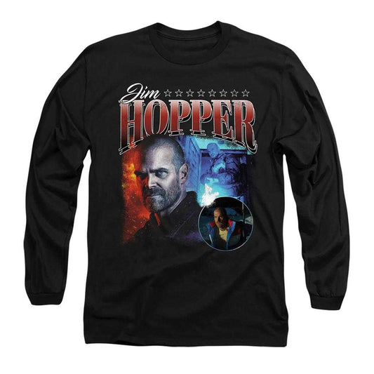 Black - Front - Stranger Things 4 Unisex Adult Jim Hopper Homage Long-Sleeved T-Shirt
