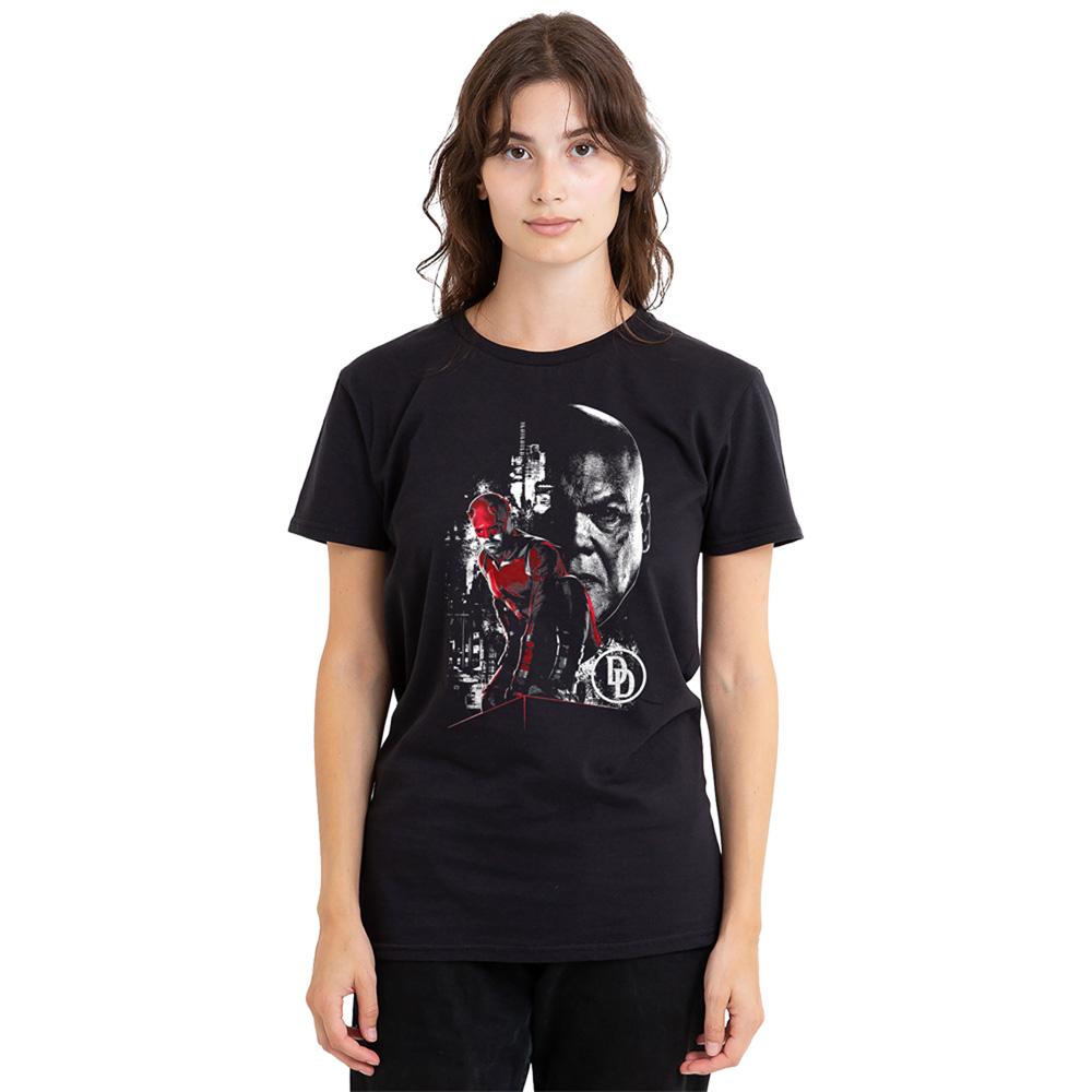 Black - Front - Daredevil Womens-Ladies Born Again Kingpin Faces T-Shirt
