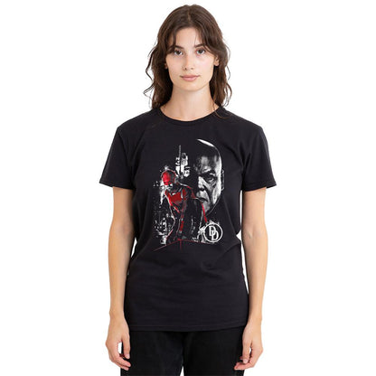 Black - Front - Daredevil Womens-Ladies Born Again Kingpin Faces T-Shirt