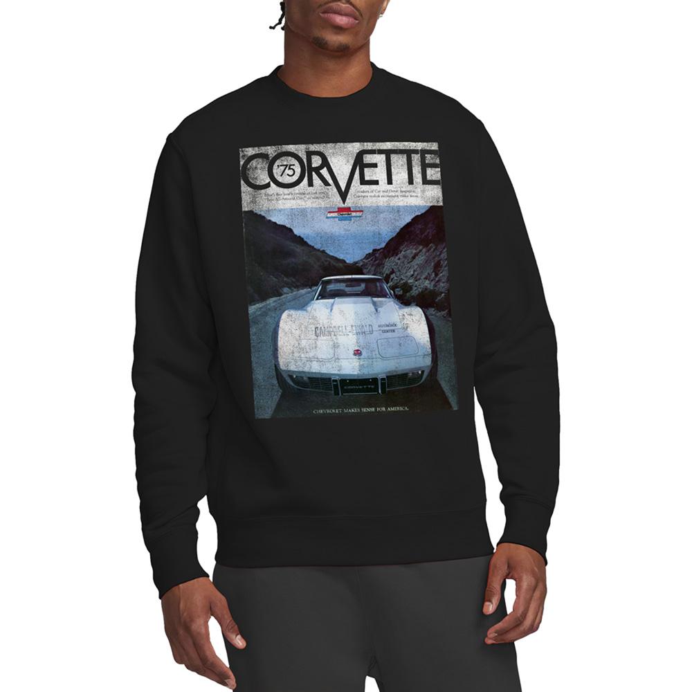 Black - Back - Chevrolet Unisex Adult Corvette 75 Poster Sweatshirt