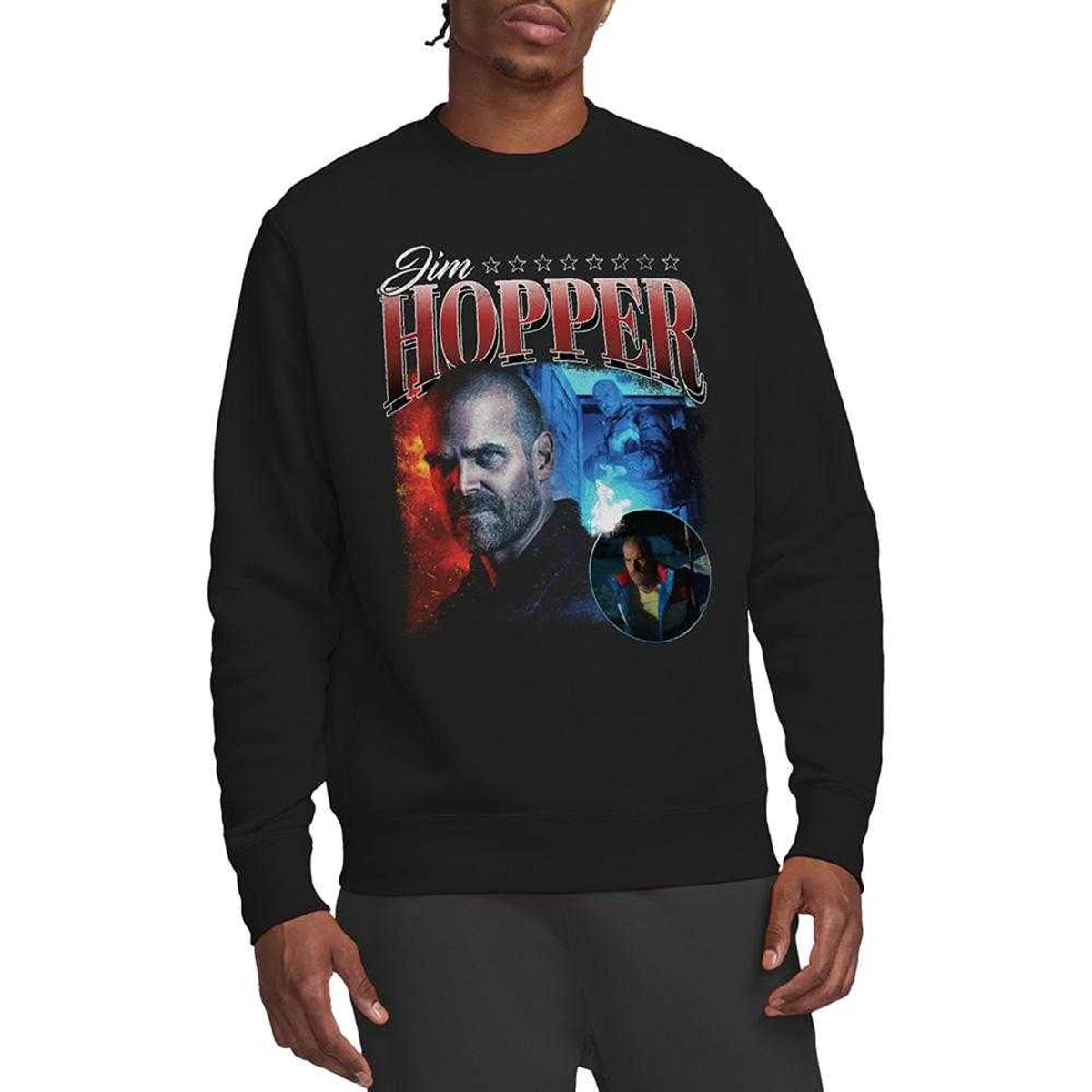 Black - Lifestyle - Stranger Things 4 Unisex Adult Jim Hopper Homage Sweatshirt