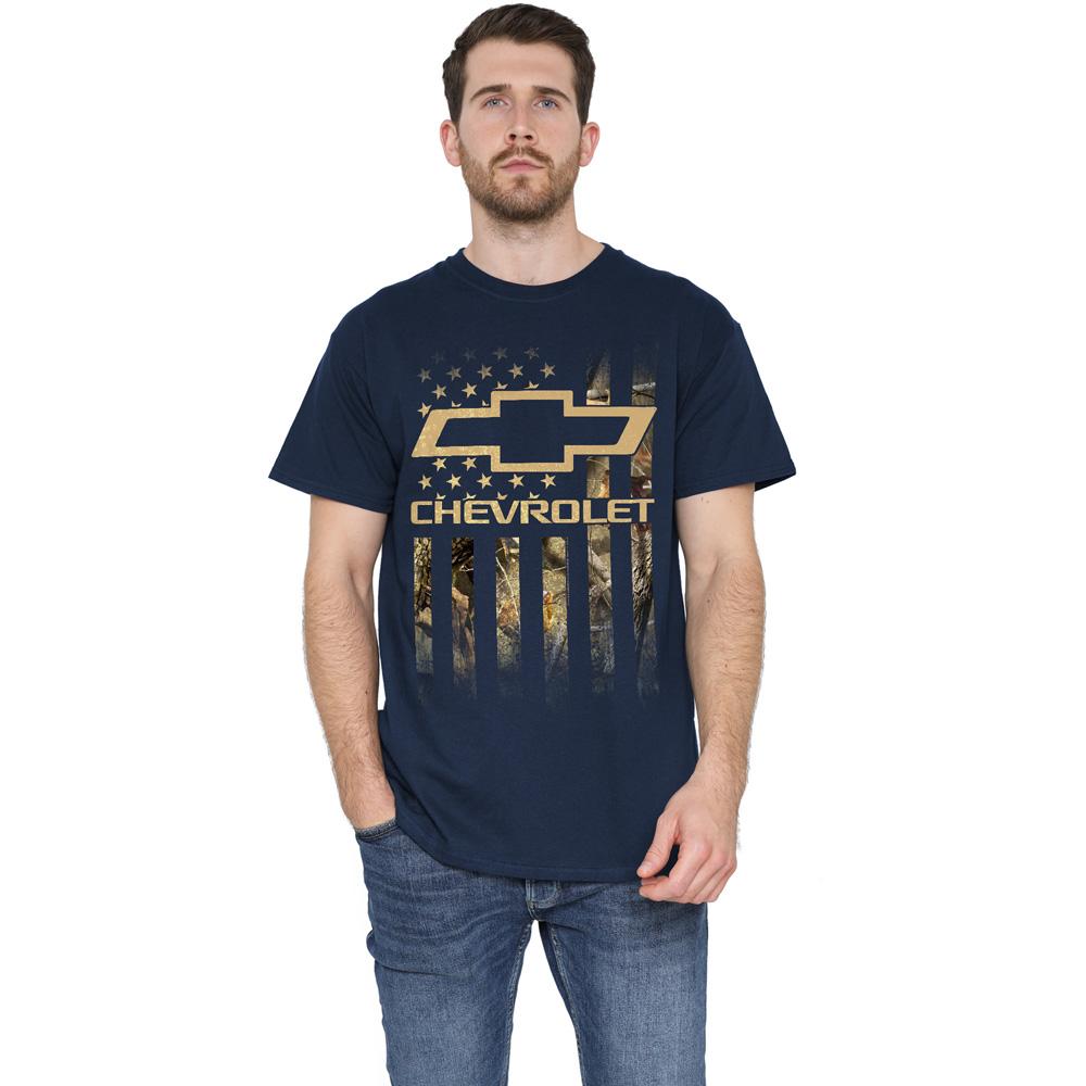 Navy - Side - Chevrolet Unisex Adult Camo Flag T-Shirt