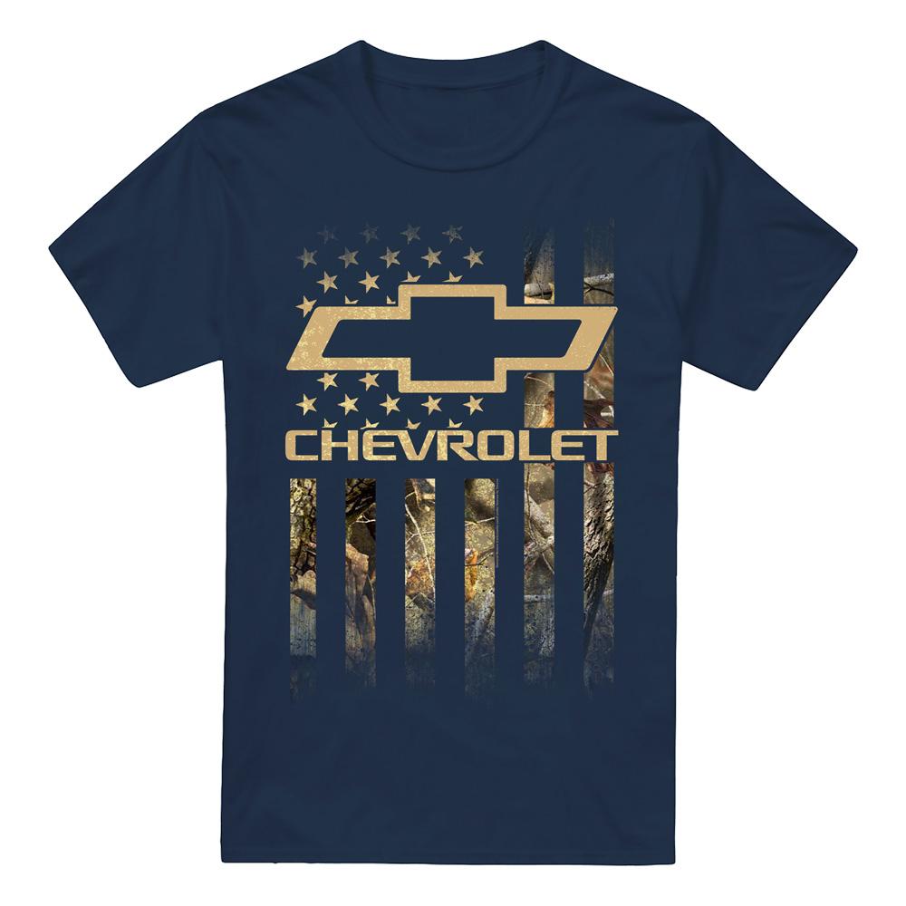 Navy - Front - Chevrolet Unisex Adult Camo Flag T-Shirt
