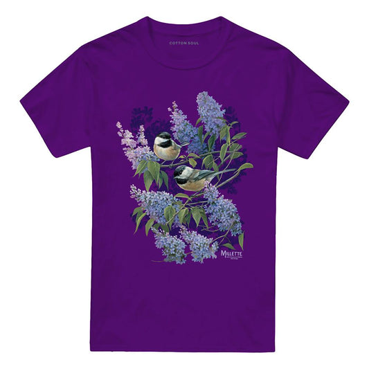 Purple - Front - Wild Wings Unisex Adult Chickadees & Lilacs T-Shirt