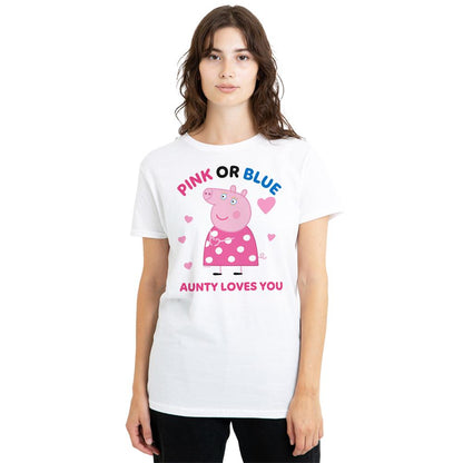 White - Side - Peppa Pig Womens-Ladies Pink Or Blue Aunty Pig Loves You T-Shirt