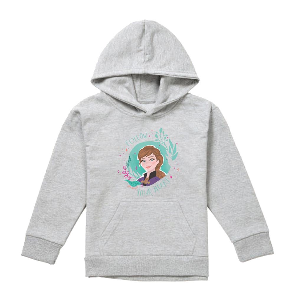 Athletic Heather - Front - Frozen Childrens-Kids Follow Your Heart Anna Heather Pullover Hoodie
