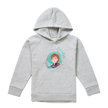 Athletic Heather - Front - Frozen Childrens-Kids Follow Your Heart Anna Heather Pullover Hoodie