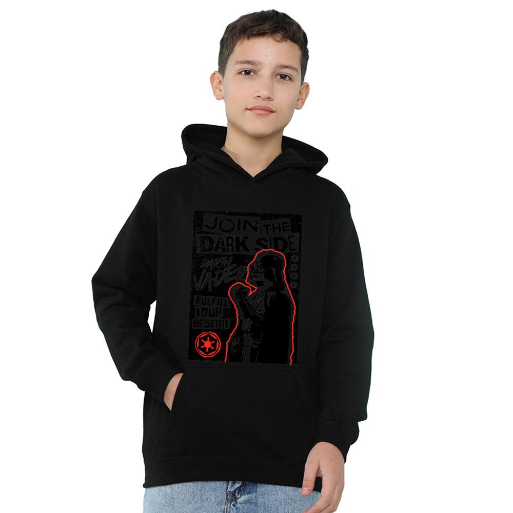 Black - Front - Star Wars: The Empire Strikes Back Childrens-Kids Join The Dark Side Darth Vader Poster Hoodie
