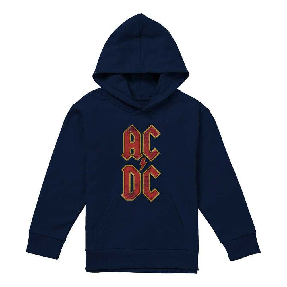 Navy - Front - AC-DC Childrens-Kids Logo Stack Pull Over Hoodie