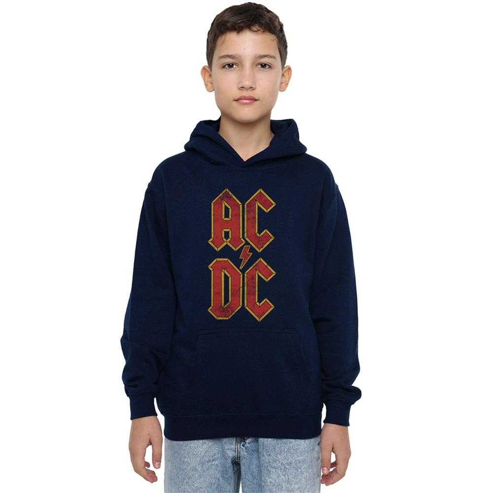 Navy - Lifestyle - AC-DC Childrens-Kids Logo Stack Pull Over Hoodie