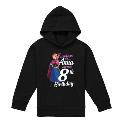 Black - Front - Frozen Childrens-Kids Fearless Like Anna 8th Birthday Pullover Hoodie