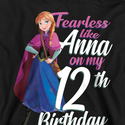 Black - Back - Frozen Childrens-Kids Fearless Like Anna 12th Birthday Pullover Hoodie