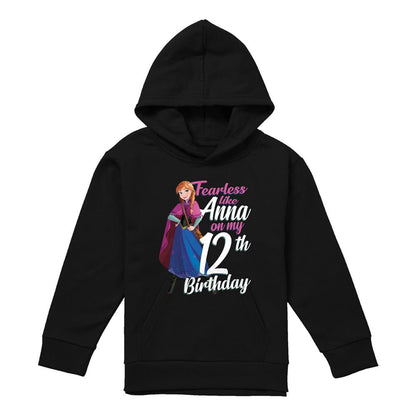 Navy - Front - Frozen Childrens-Kids Fearless Like Anna 12th Birthday Pullover Hoodie