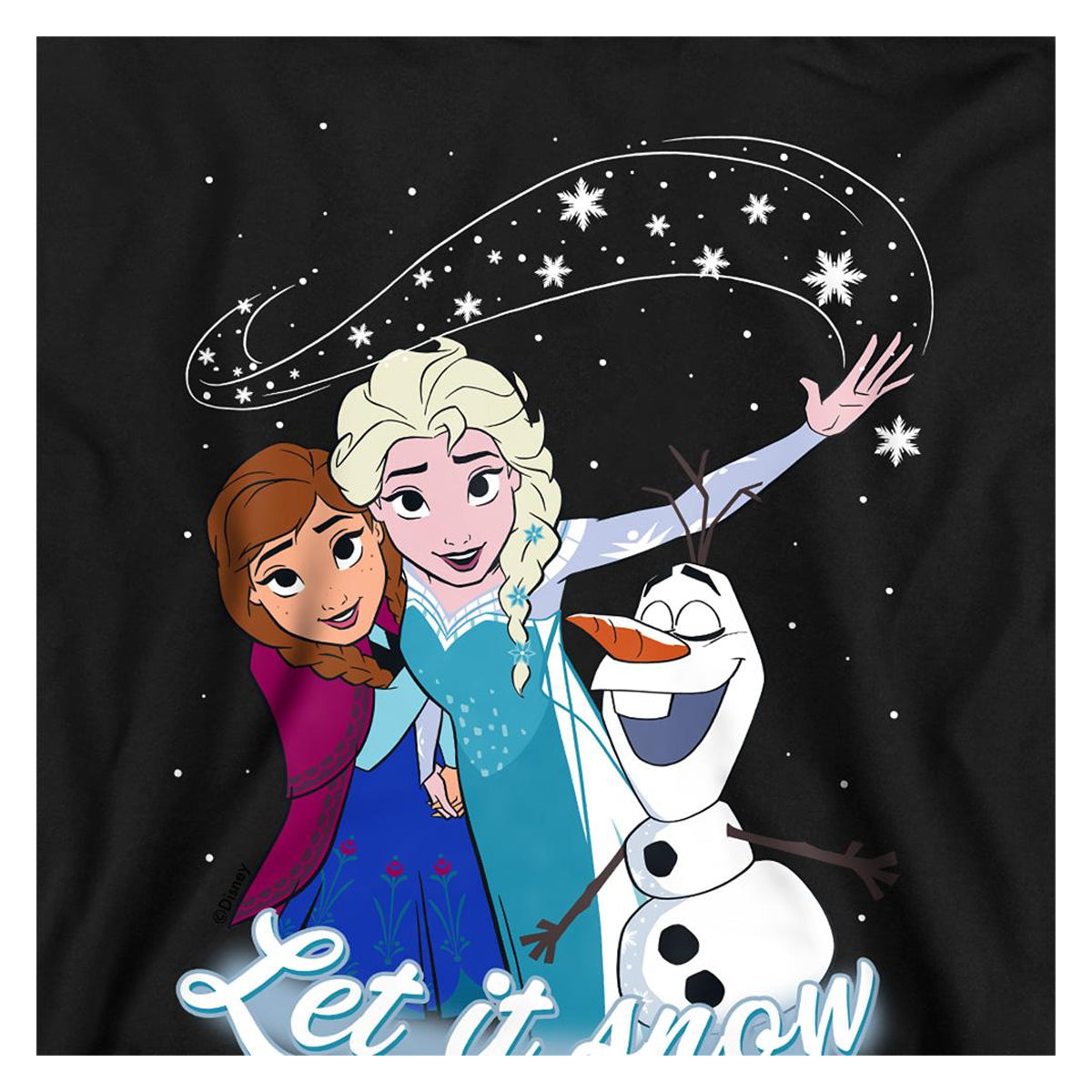 Black - Side - Frozen Childrens-Kids Let It Snow Elsa Anna Olaf Pullover Hoodie