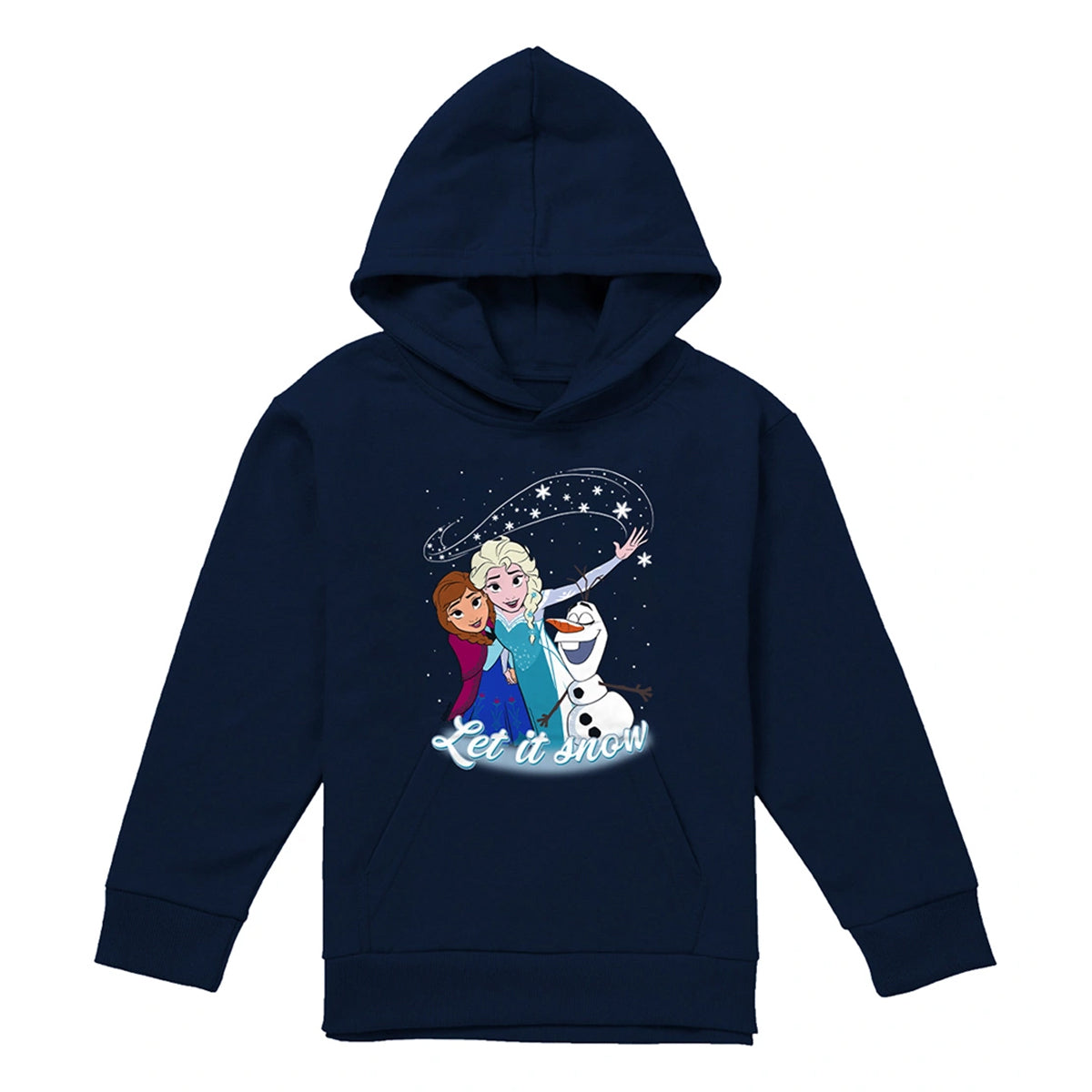 Navy - Front - Frozen Childrens-Kids Let It Snow Elsa Anna Olaf Pullover Hoodie