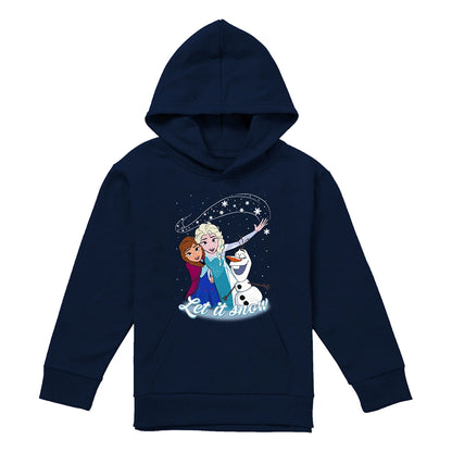Navy - Front - Frozen Childrens-Kids Let It Snow Elsa Anna Olaf Pullover Hoodie