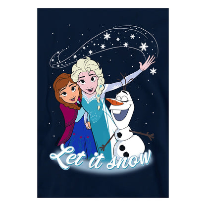 Navy - Side - Frozen Childrens-Kids Let It Snow Elsa Anna Olaf Pullover Hoodie