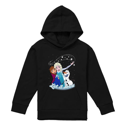 Black - Front - Frozen Childrens-Kids Let It Snow Elsa Anna Olaf Pullover Hoodie