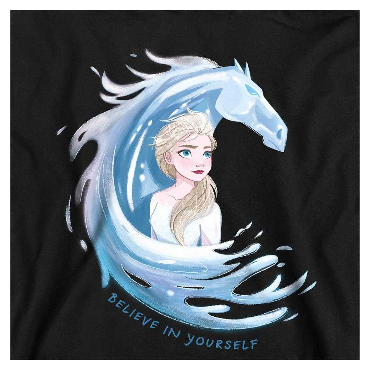 Black - Side - Frozen Childrens-Kids Believe In Yourself Elsa & Nokk Pullover Hoodie