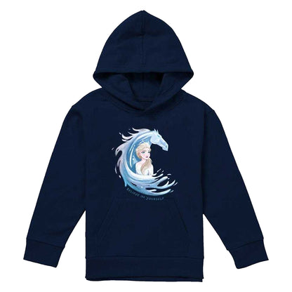Navy - Front - Frozen Childrens-Kids Believe In Yourself Elsa & Nokk Pullover Hoodie