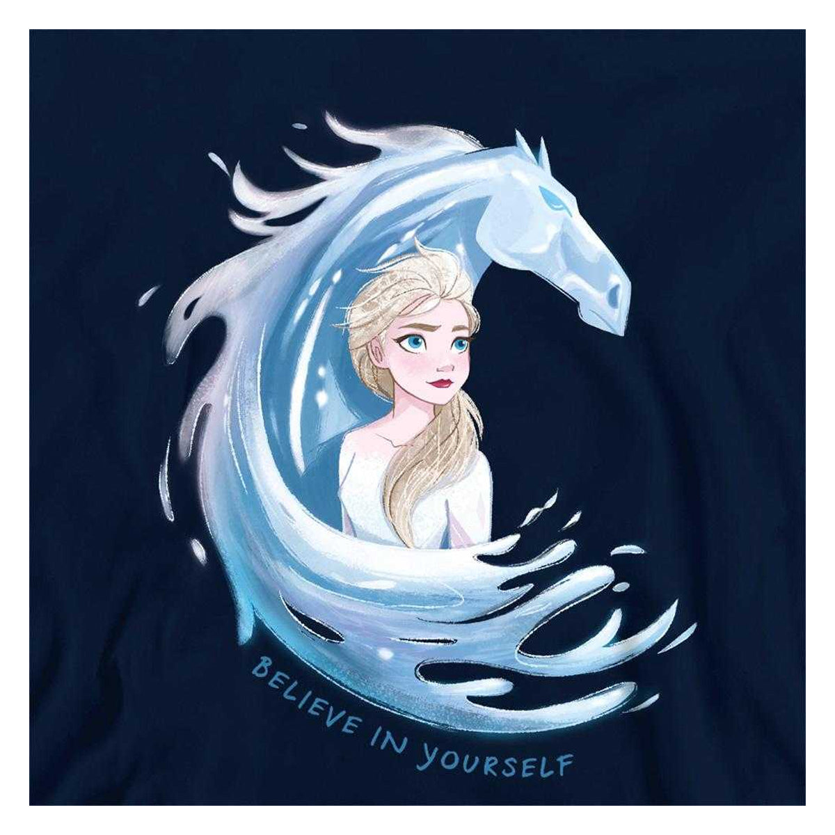 Navy - Side - Frozen Childrens-Kids Believe In Yourself Elsa & Nokk Pullover Hoodie
