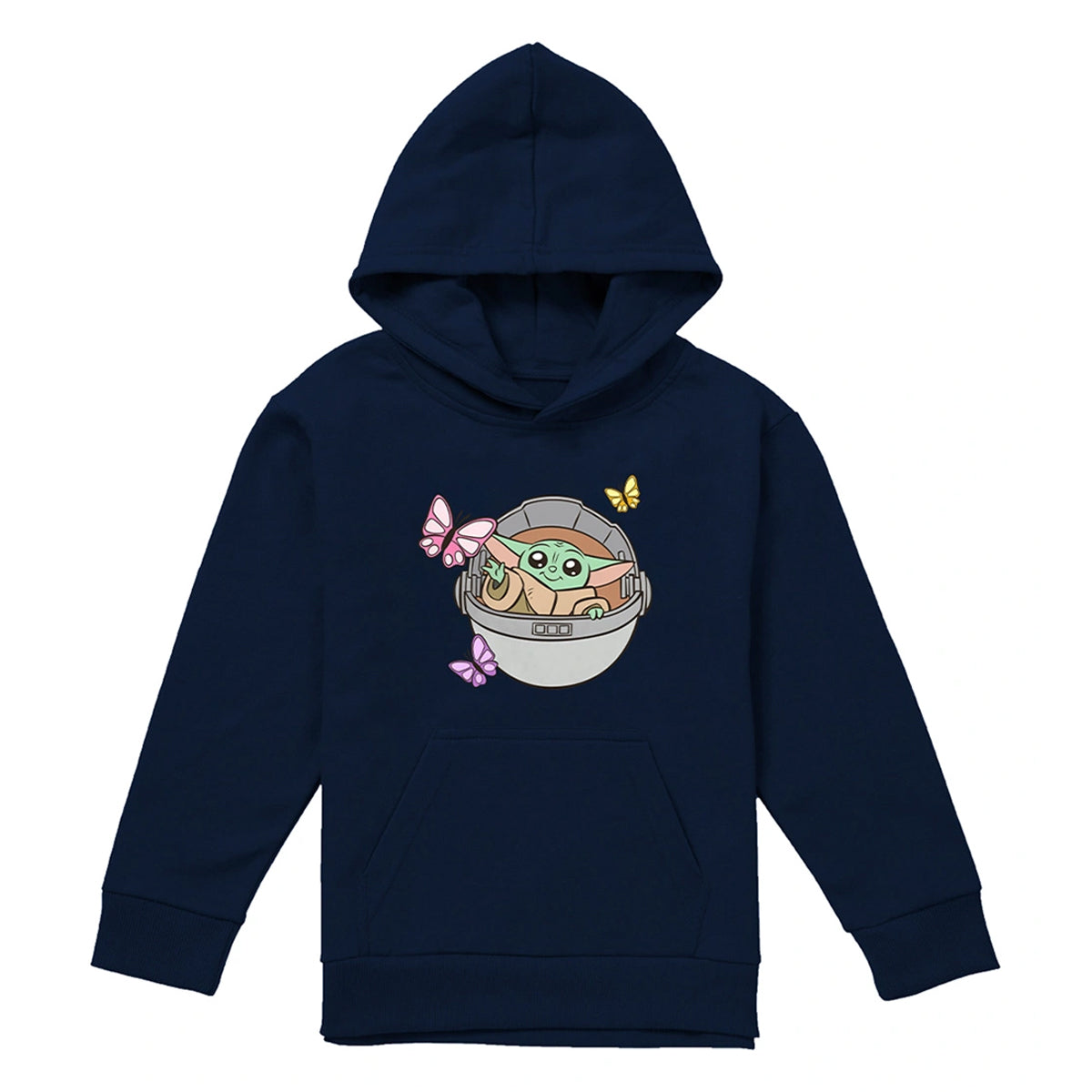 Navy - Front - Star Wars The Mandalorian Childrens-Kids Grogu Butterflies Hoodie