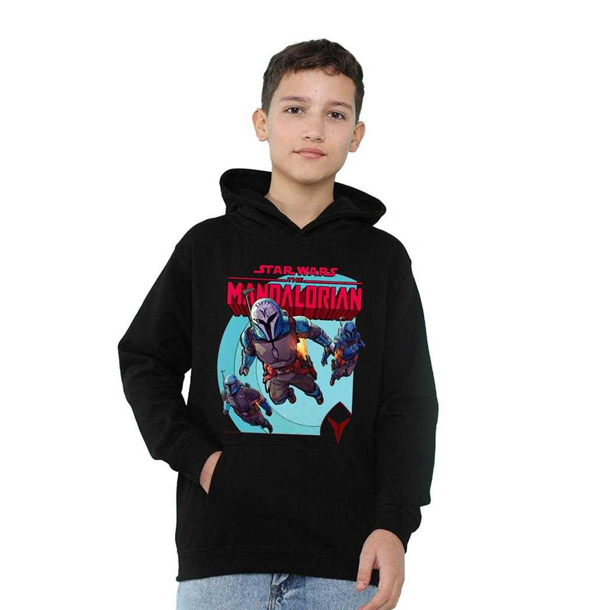 Black - Lifestyle - Star Wars The Mandalorian Childrens-Kids Attack Hoodie