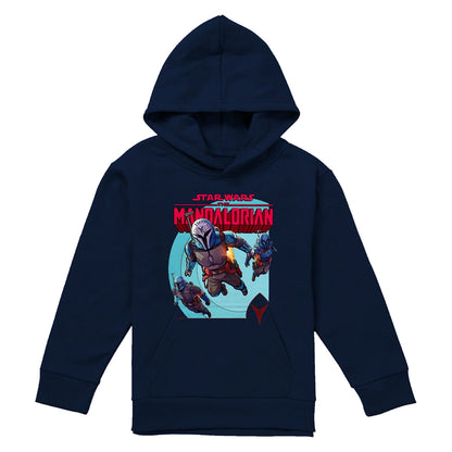 Navy - Front - Star Wars The Mandalorian Childrens-Kids Attack Hoodie