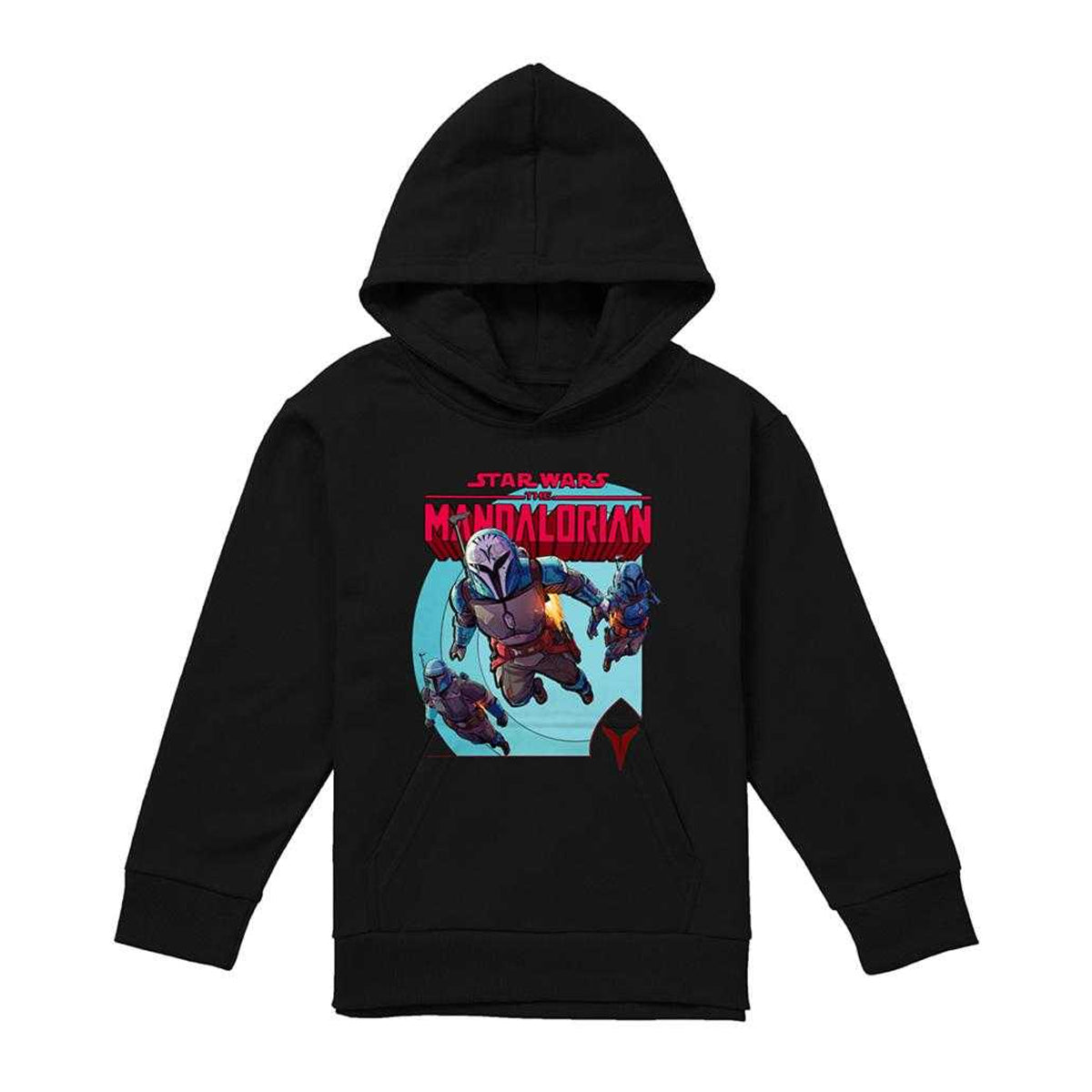 Black - Front - Star Wars The Mandalorian Childrens-Kids Attack Hoodie