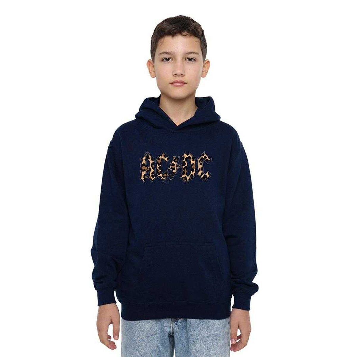 Navy - Lifestyle - AC-DC Childrens-Kids Leopard Print Pull Over Hoodie