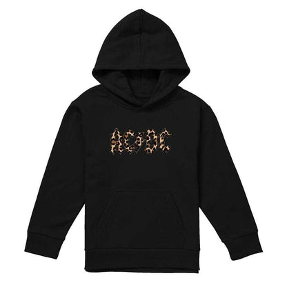 Black - Front - AC-DC Childrens-Kids Leopard Print Pull Over Hoodie