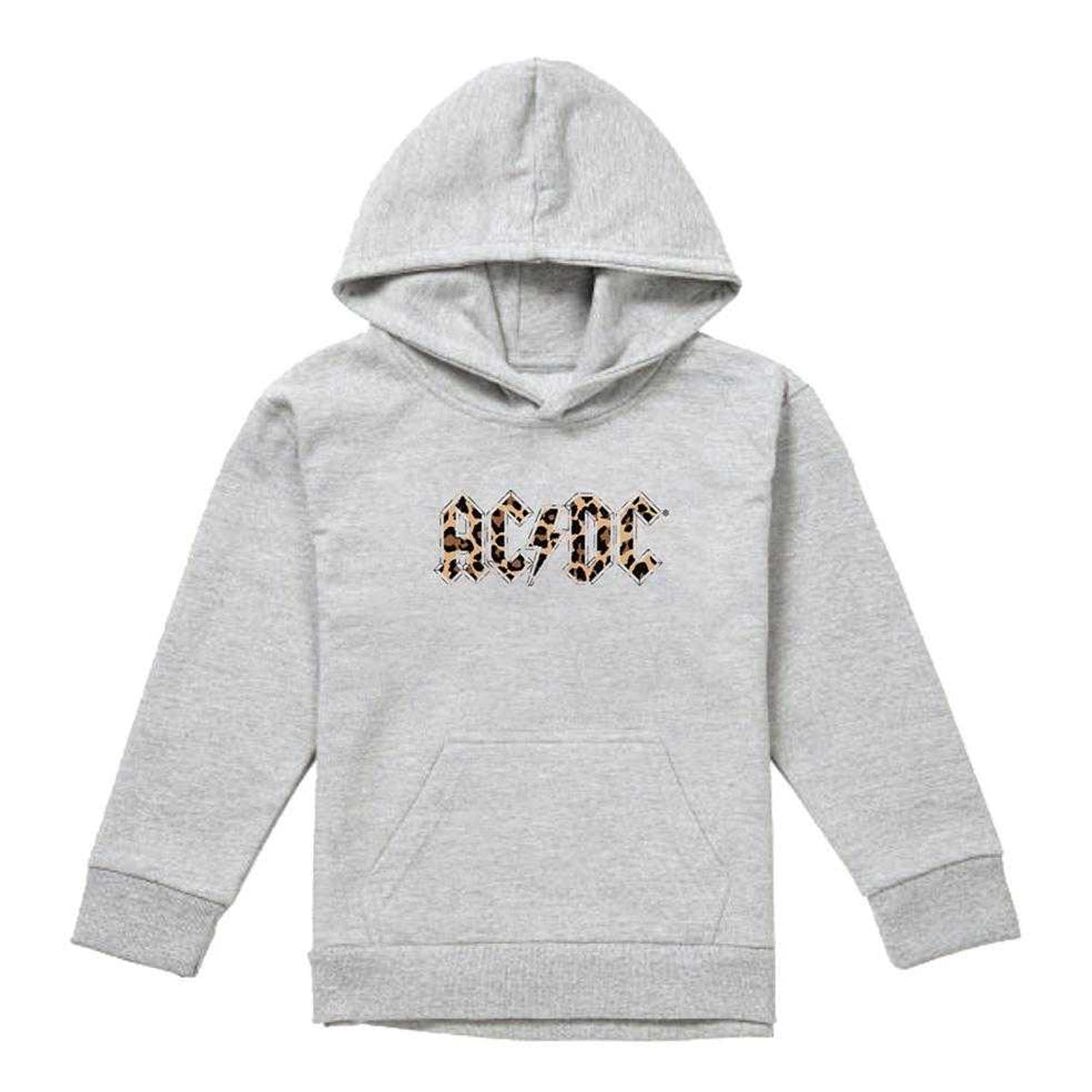 Athletic Heather - Front - AC-DC Childrens-Kids Leopard Print Pull Over Hoodie
