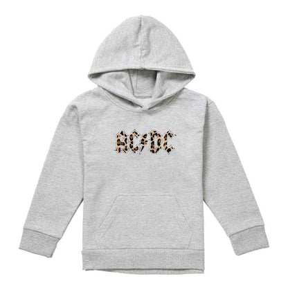Athletic Heather - Front - AC-DC Childrens-Kids Leopard Print Pull Over Hoodie