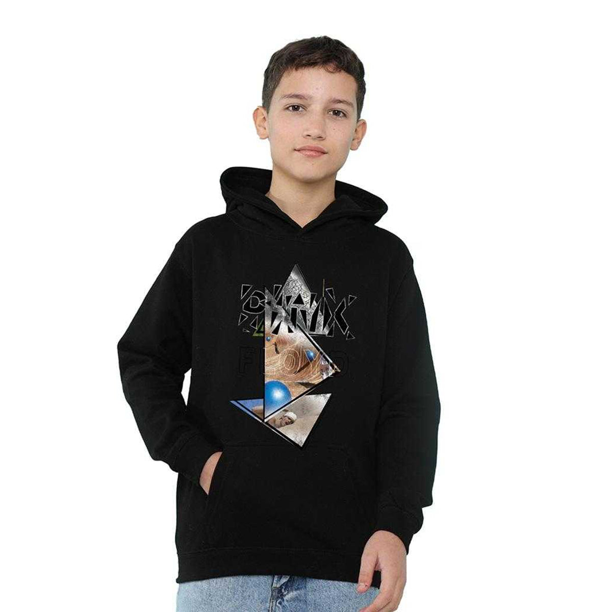 Black - Lifestyle - Pink Floyd Childrens-Kids Triangle Frames Pull Over Hoodie