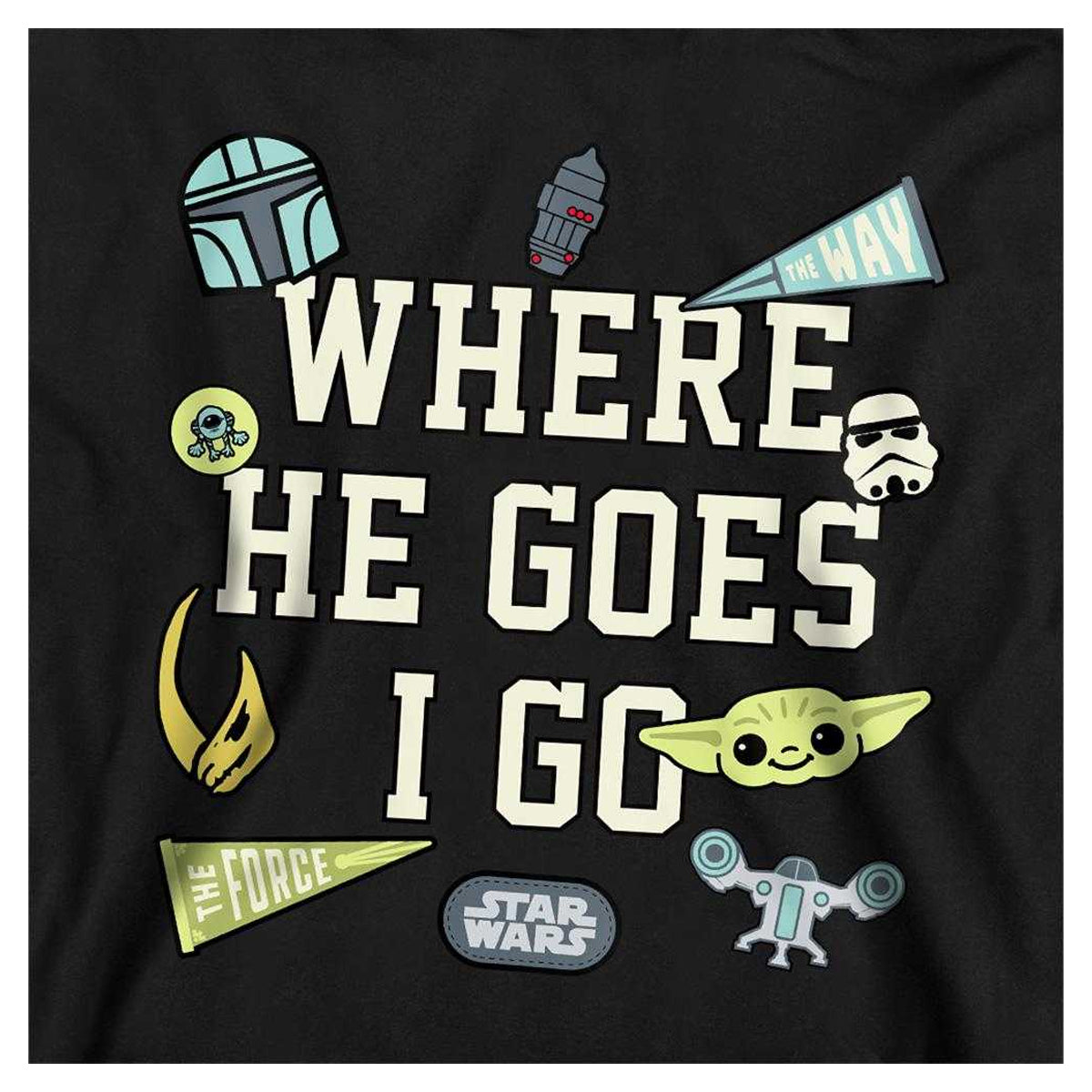 Athletic Heather - Side - Star Wars The Mandalorian Childrens-Kids Where He Goes Badges Grogu Heather Hoodie