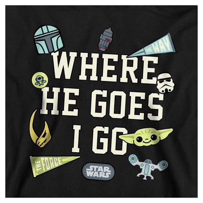Athletic Heather - Side - Star Wars The Mandalorian Childrens-Kids Where He Goes Badges Grogu Heather Hoodie