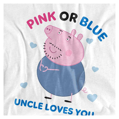 White - Side - Peppa Pig Unisex Adult Pink Or Blue Uncle Pig Loves You T-Shirt