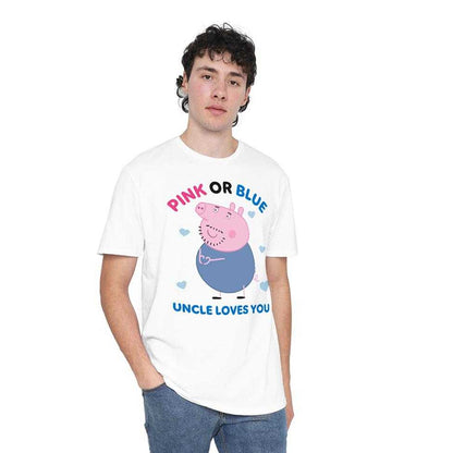 White - Lifestyle - Peppa Pig Unisex Adult Pink Or Blue Uncle Pig Loves You T-Shirt