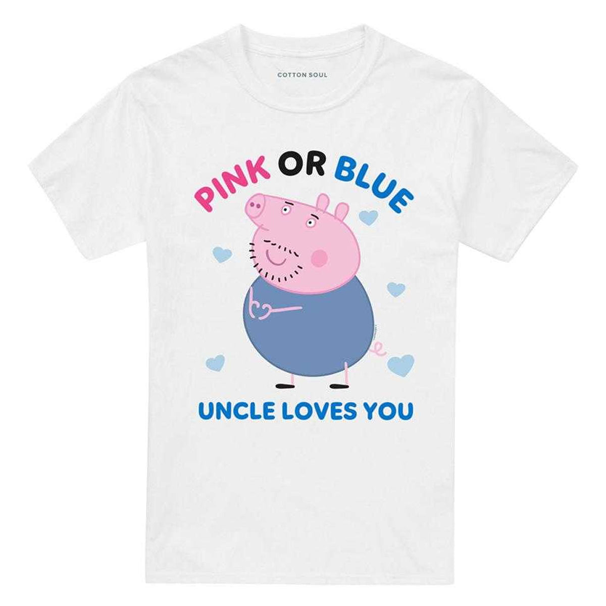 White - Front - Peppa Pig Unisex Adult Pink Or Blue Uncle Pig Loves You T-Shirt