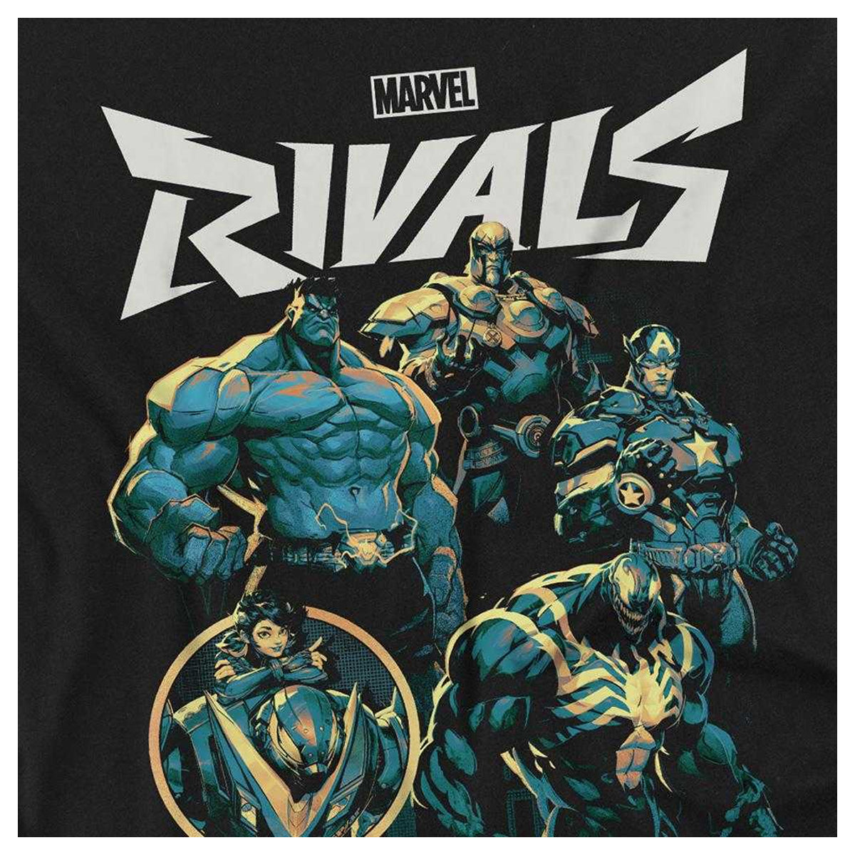 Black - Side - Marvel Rivals Unisex Adult Vanguard Back Print T-Shirt