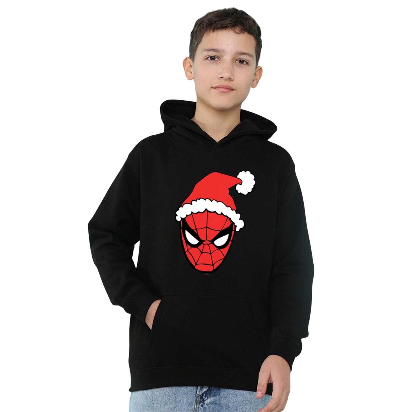 Black - Lifestyle - Spider-Man Childrens-Kids Santa Hat Pull Over Hoodie