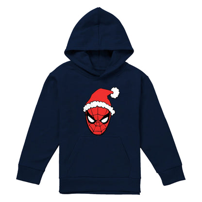 Navy - Front - Spider-Man Childrens-Kids Santa Hat Pull Over Hoodie