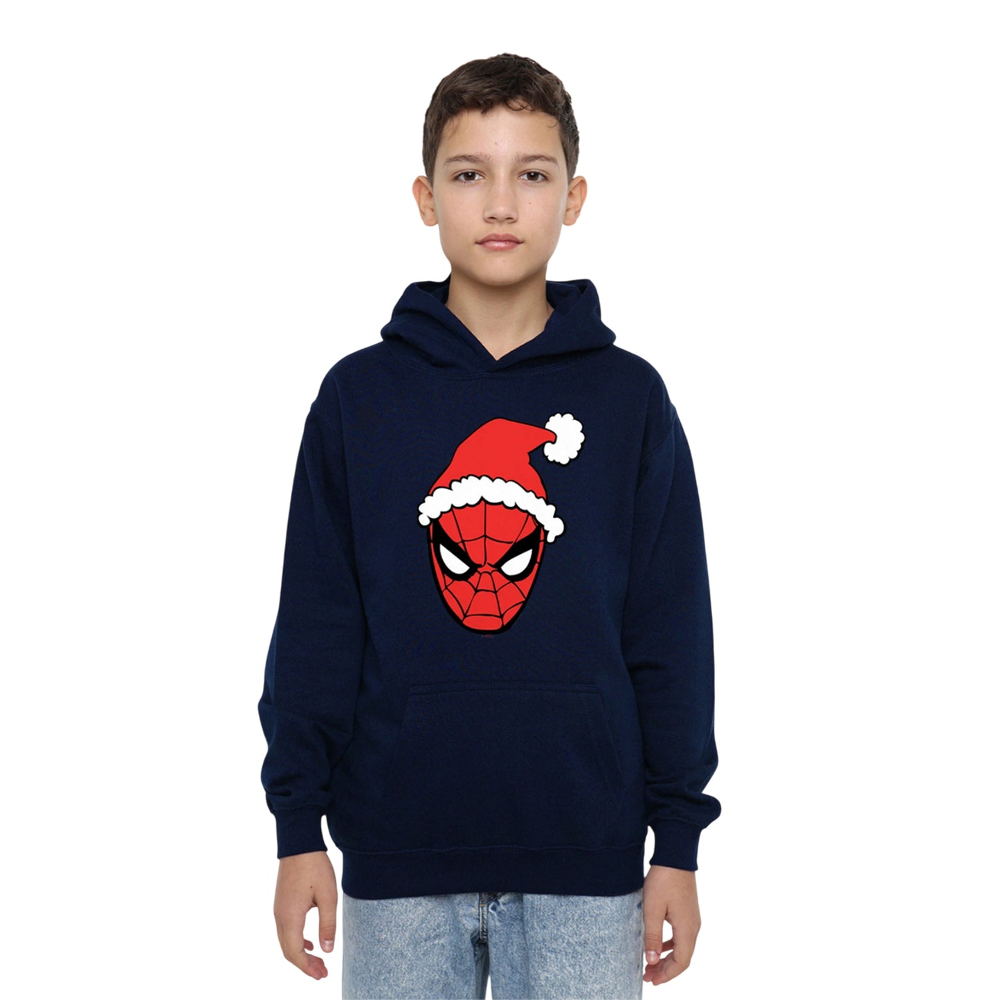 Navy - Lifestyle - Spider-Man Childrens-Kids Santa Hat Pull Over Hoodie