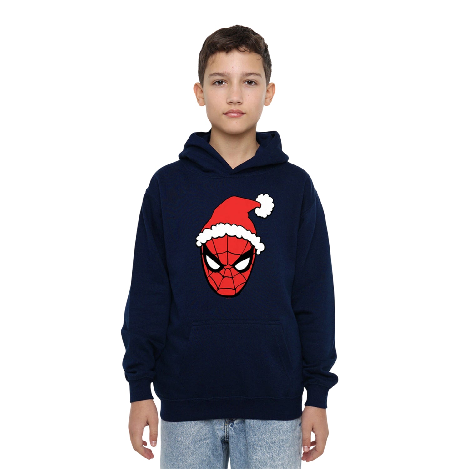 Navy - Lifestyle - Spider-Man Childrens-Kids Santa Hat Pull Over Hoodie