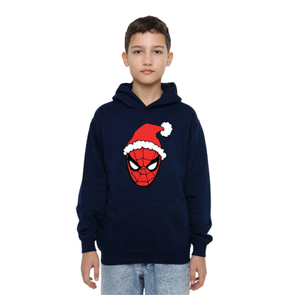 Navy - Lifestyle - Spider-Man Childrens-Kids Santa Hat Pull Over Hoodie