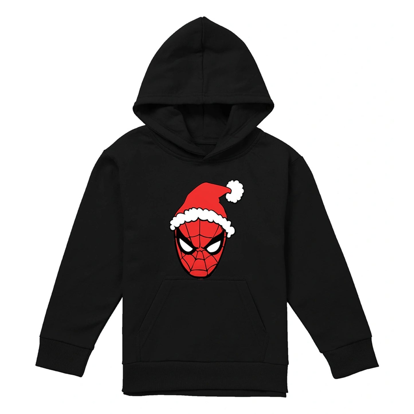 Black - Front - Spider-Man Childrens-Kids Santa Hat Pull Over Hoodie