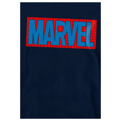 Navy - Side - Spider-Man Childrens-Kids Brick Logo Hoodie