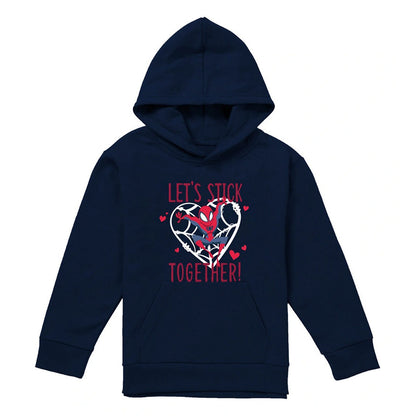 Navy - Front - Spider-Man Childrens-Kids Let´s Stick Together Pull Over Valentine`s Day Hoodie