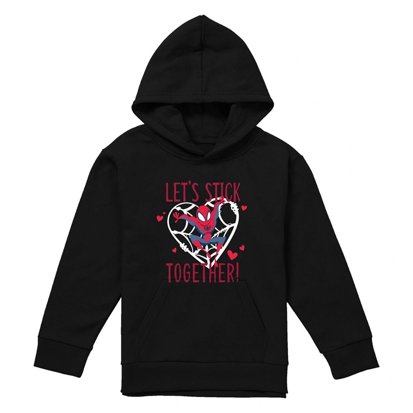 Black - Front - Spider-Man Childrens-Kids Let´s Stick Together Pull Over Valentine`s Day Hoodie